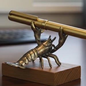Brass Lobster Pen Holder Weightlifting Figurine Desk Organizer Office Gift