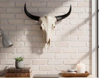Resin Bull Skull Wall Mount Rustic Farmhouse Western Wall Decor Statement Piece