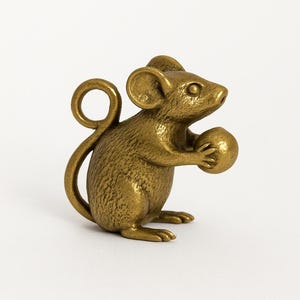 Figura de ratón de latón antiguo, adorable mini animal, decoración de escritorio, regalo coleccionable vintage