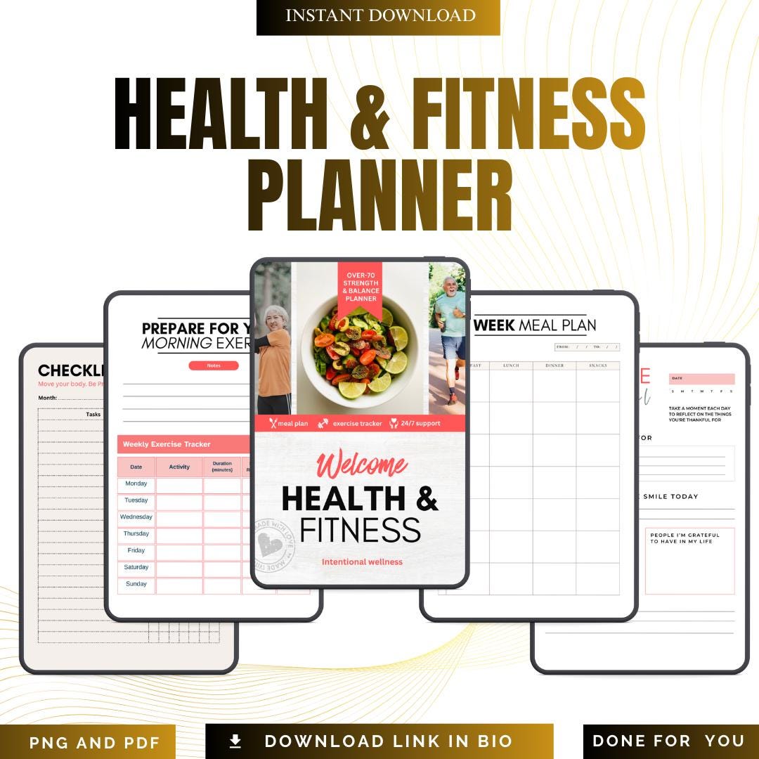 Health & Fitness Planner Printable PDF PNG | Workout Wellness Tracker ...