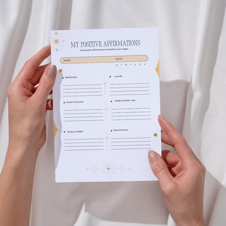 Affirmation Checklist Positive Affirmations Worksheet: Daily Self-love & Mindset Planner ...