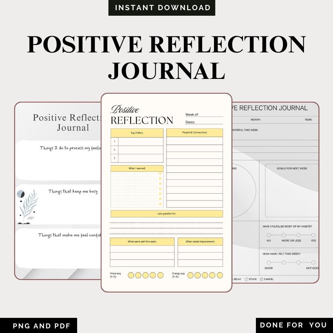 Positive Reflection Journal Printable PDF PNG | Self Reflection Journal ...