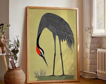 Vintage Crane Print, Art Deco Wall Art, Mid Century Modern Cranes Decor, Digital Download