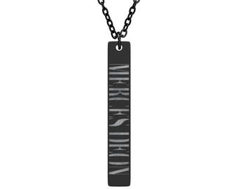 Personalized Vertical Bar Necklace, Engraved Stainless Steel Name Pendant