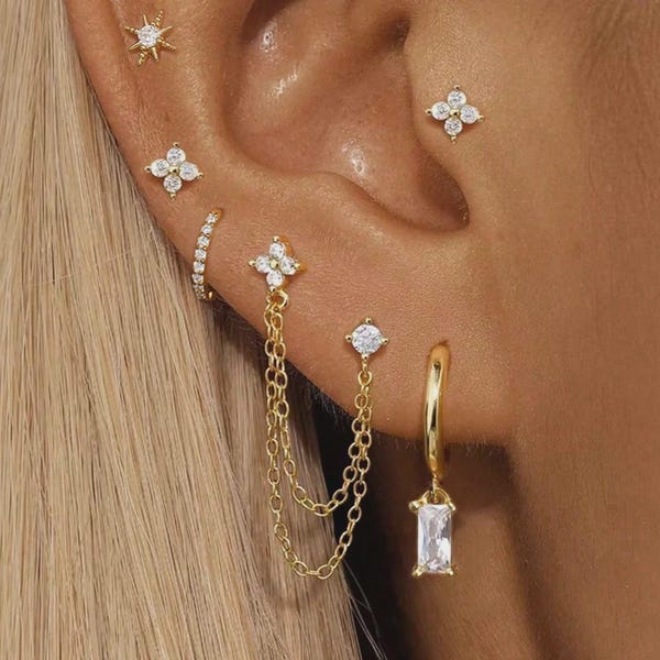 Pendientes de oro antideslustre (6 piezas) / Pendientes de diamantes de imitación Y2K / Joyas elegantes / Pendientes brillantes