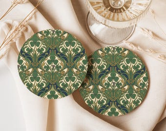 Ceramic Shamrock Coaster Art Nouveau Botanical Design Kitchen Accessory Irish Home Decoration Table Protection Drink Cork Backed Clover