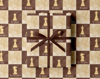 Chess Wrapping Paper Birthday Gift Wrap Vintage Game Enthusiast Present Idea Board Player Fan Celebration Father Day Checkered Pattern Brown