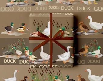 Duck Duck Goose Hunting Gift Wrap Paper Roll Design Outdoor Theme Birthday Celebration Wildlife Enthusiast Waterfowl Pattern Bird Lover