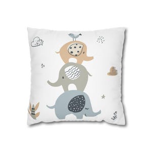 Little Wanderer™ Stacked Elephant Nursery Pillowcase | Square Pillowcase, Kids Room Decor