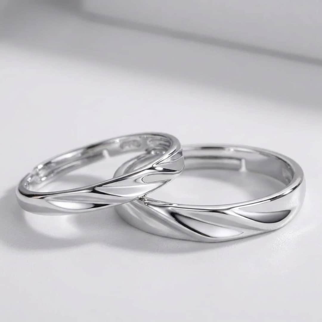 Adjustable Couple Rings Minimal Silver Tone Matching Unisex Promise ...