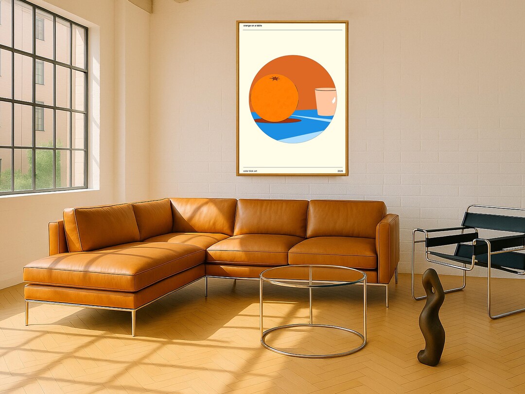 Mid Century Modern Orange Print | Geometric Circle Wall Art - Etsy