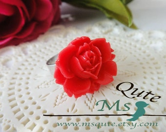 Romantic Garden Rose  Ring - Rosary red