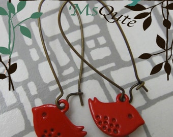 Happy Flying Birdie Earrings - RED