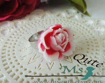 Romantic Garden Rose  Ring - pink and white