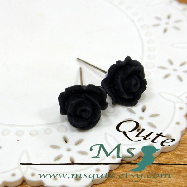 Petite Rose-Ohrstecker-Set-schwarz