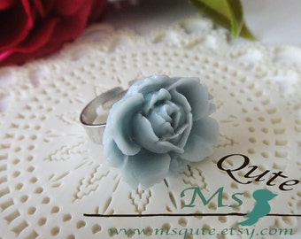 Romantic Garden Rose  Ring - soft blue