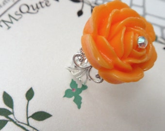 Sparkling Garden Rose Ring - Orange  rose