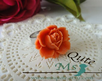 Romantic Garden Rose  Ring -orange