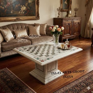 Handmade Marble Chess Table Top | Octagon Floral Inlay, Luxury Game Decor