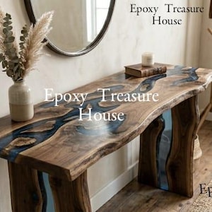 Luxus Live Edge River Konsolentisch - Holz Epoxy Beine - Blauer Epoxy Harz Holz Eingangstisch - Handgemachte Rustikale Moderne Möbel Einzigartig
