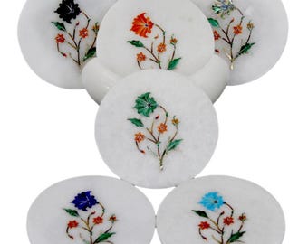 white marble inlay coaster set 7 piece ( 2459 ) INLAY PIECES