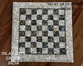 Mother of Pearl Chess Board | Handmade Stone Inlay, Luxury Decor