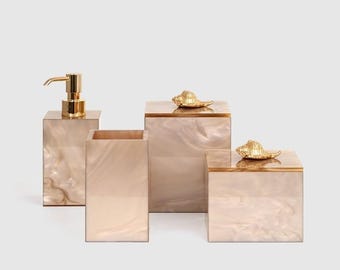Minimalist Clear Resin Bathroom Accessories Set, Luxury Square Soap Dispenser, Modern Tissue Box Cover, Toothbrush Holder Vanity Set