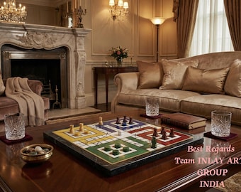 Set da gioco da tavolo Ludo intarsiato fatto a mano – Elegante arredamento per la casa