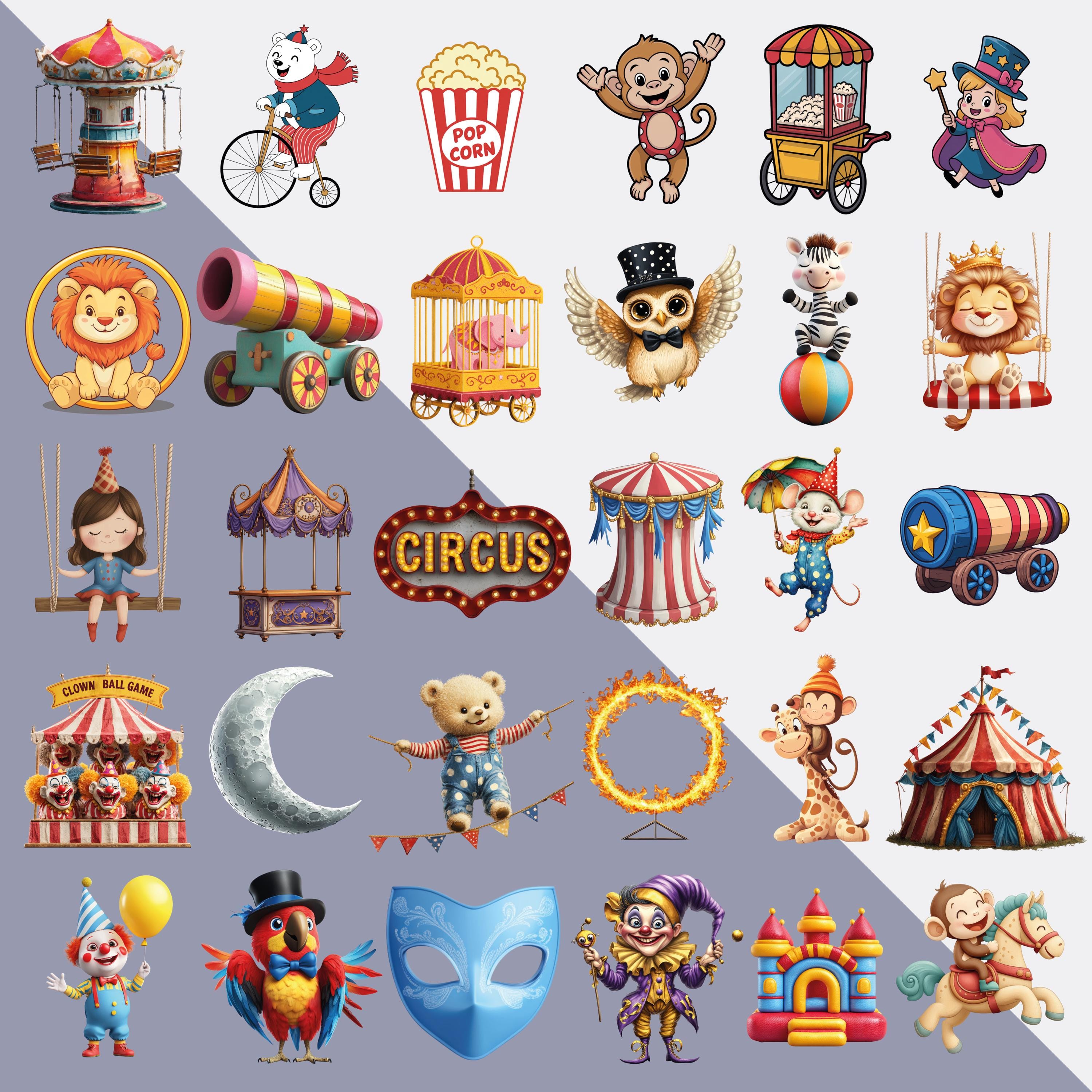 Circus Clipart Bundle Carnival Characters Animals 165 PNG - Etsy