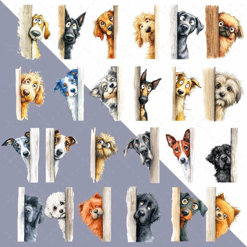 Peeking Quirky Dogs Clipart Bundle Watercolor PNG - Etsy