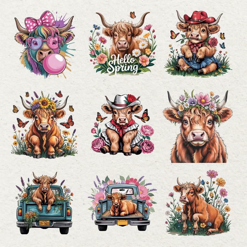 Baby Highland Cow Clipart Set 75 PNG Farm Illustrations - Etsy