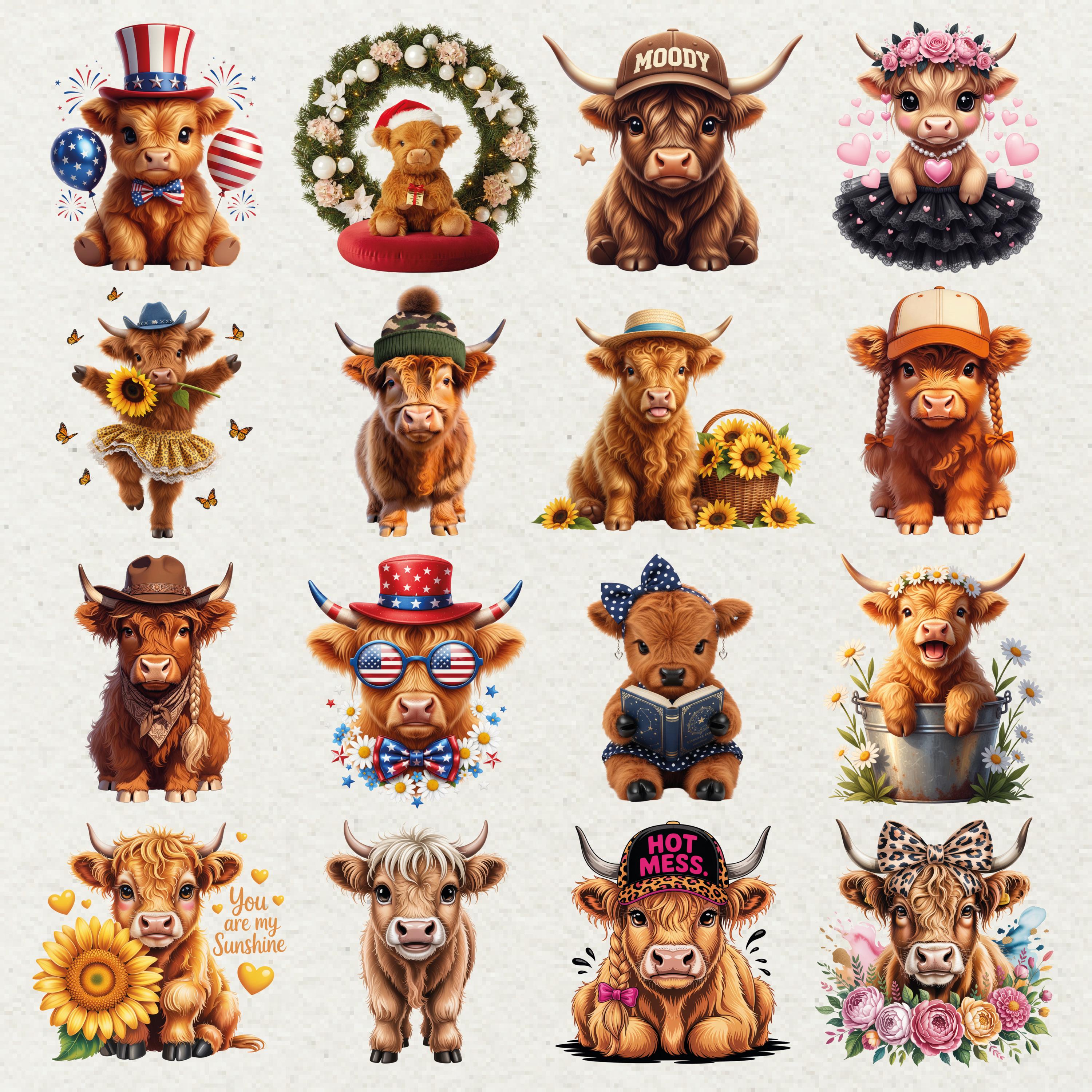 Baby Highland Cow Clipart Set | 50 PNG Bundle - Etsy