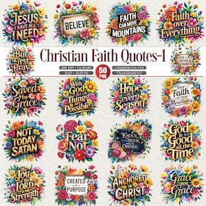 Christian Faith Quotes Clipart Bundle 50 PNG Commercial Use