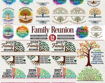 Family Reunion Clipart Bundle Tree Roots Legacy Annual Trip Party PNG