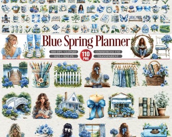 Blue Spring Planner Clipart Hydrangea Floral Collection PNG