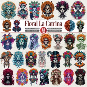 Floral La Catrina Clipart Bundle Day Dead PNG
