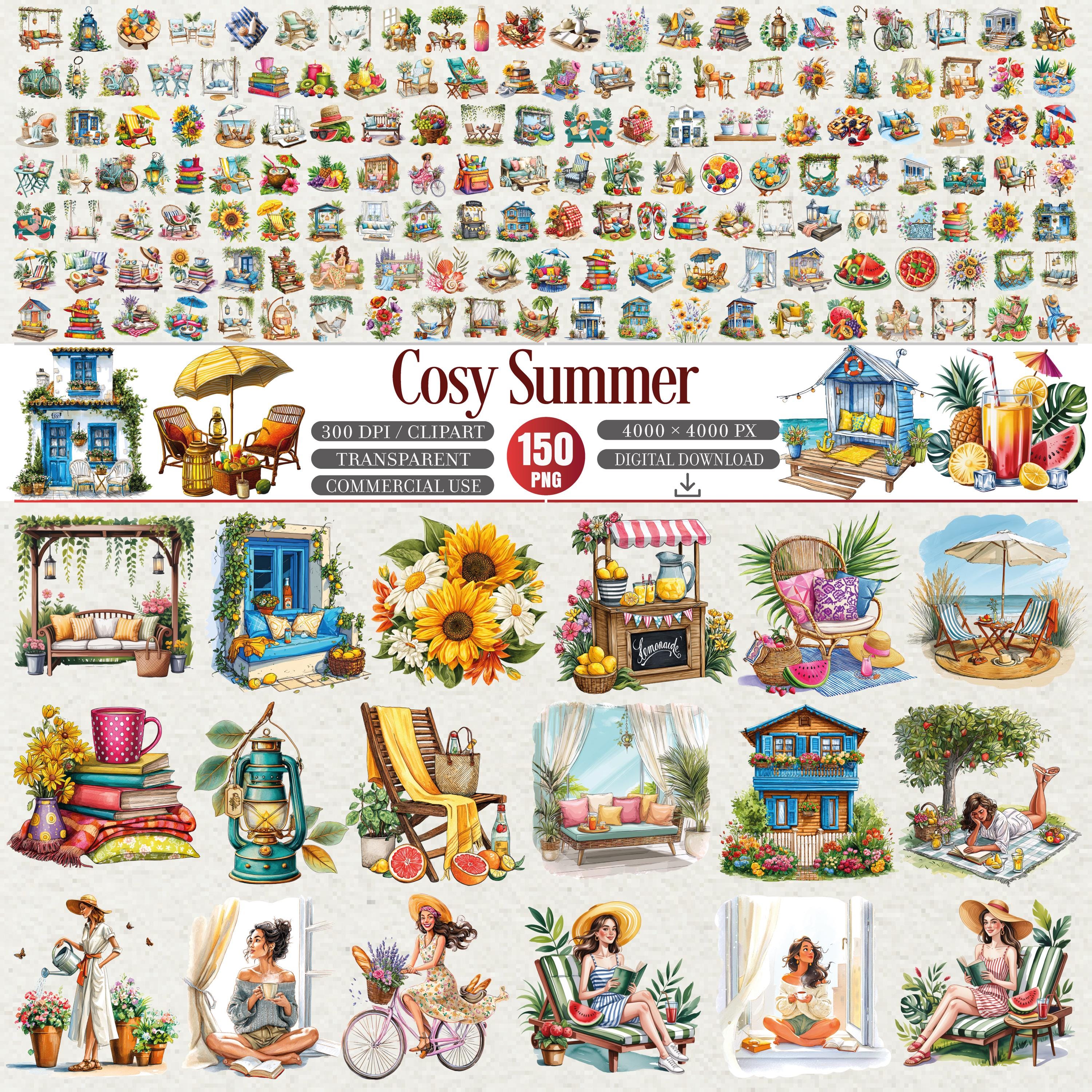 Cosy Summer Clipart Bundle PNG Transparent Set 150 Designs - Etsy