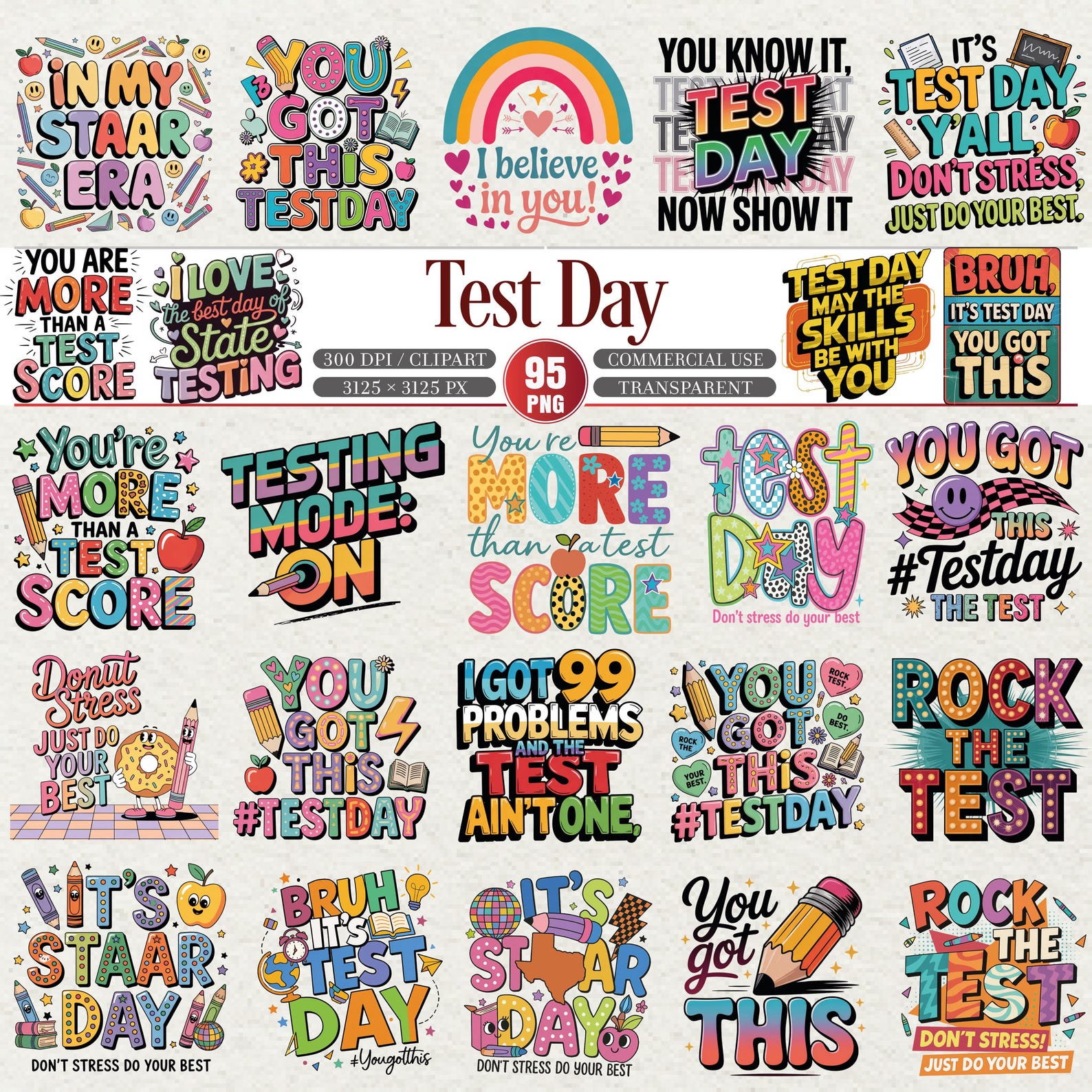 Test Day Clipart Png Bundle for Classroom Motivation - Etsy