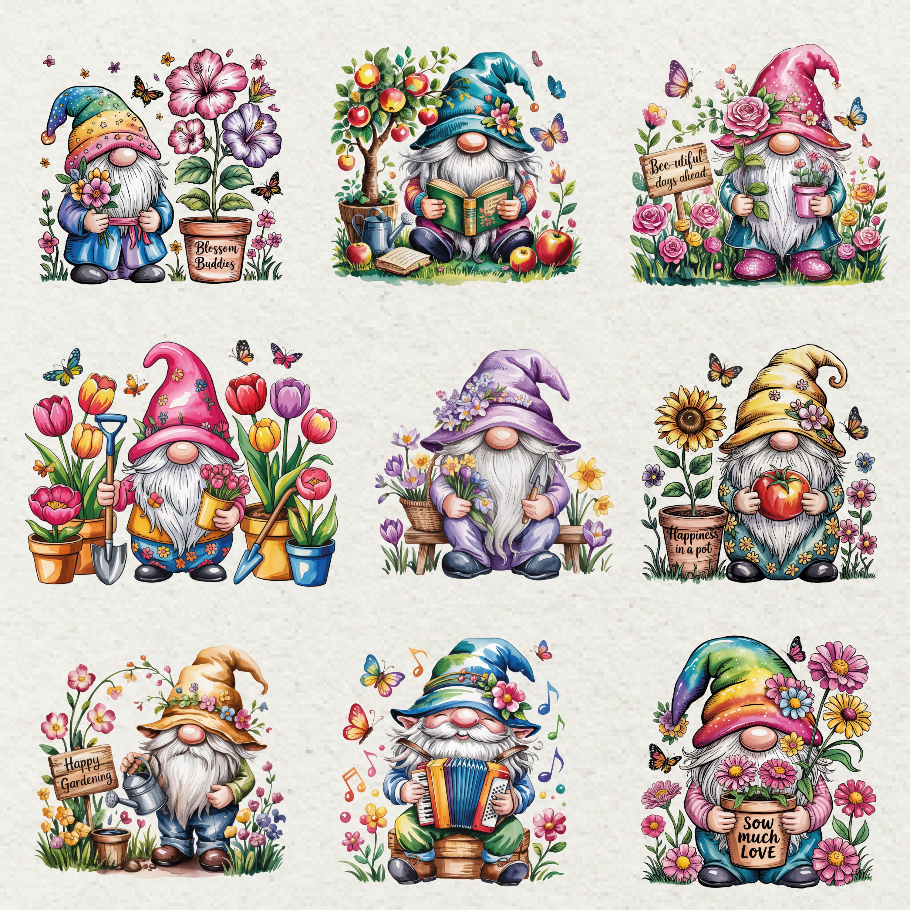Garden Gnomes Clipart Bundle 50 PNG Spring Illustrations - Etsy