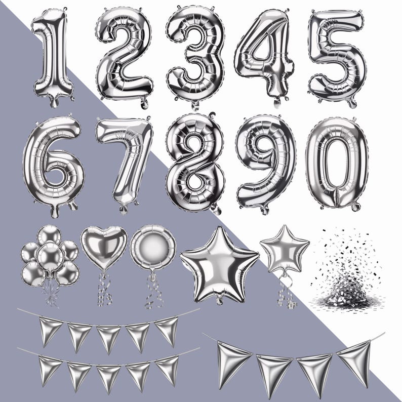 Foil Balloon Numbers PNG Clipart Party Decorations Set - Etsy