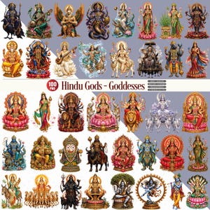 Hindu Gods Goddesses PNG Clipart Bundle for Sublimation