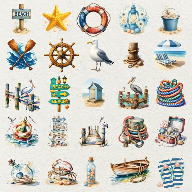 Nautical Beach Clipart Set 300 DPI PNG Digital Download - Etsy