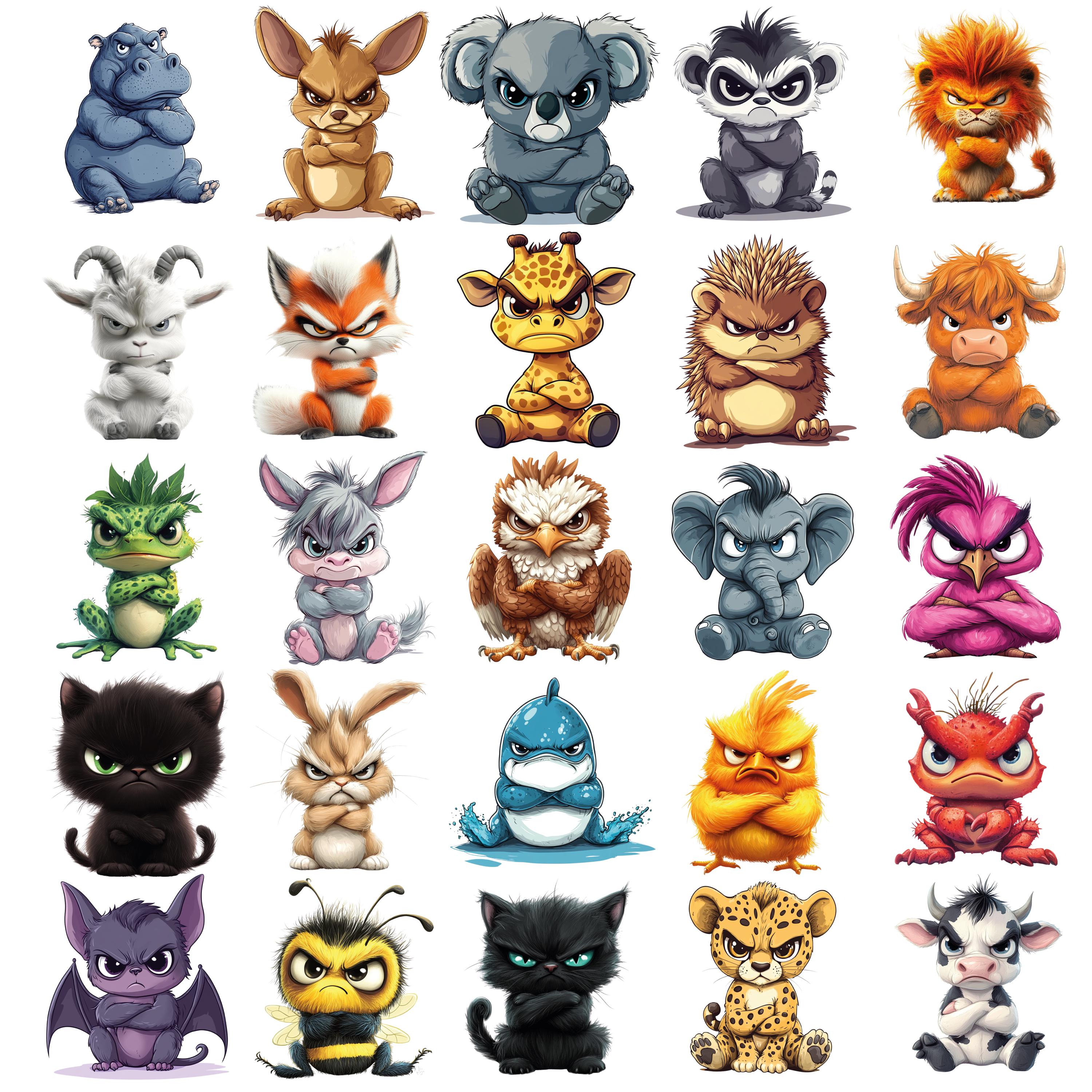 Grumpy Animals Clipart Bundle 65 PNG Angry Cartoon Characters - Etsy