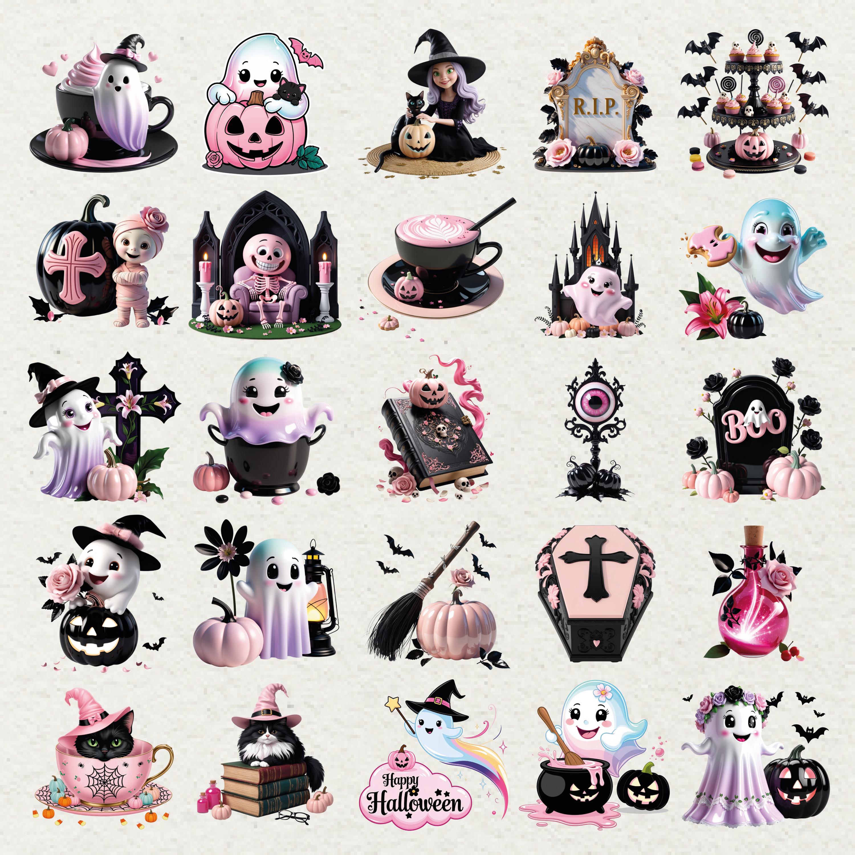 Pink Pastel Goth Halloween Clipart Spooky PNG Set - Etsy
