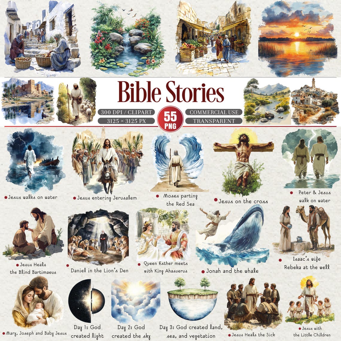 Bible Stories Clipart Bundle 55 PNG Religious Commercial Use - Etsy