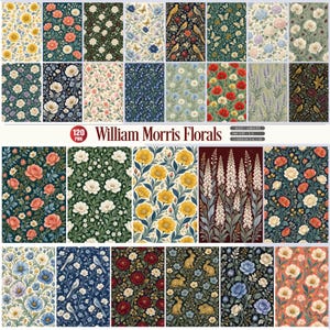 William Morris Floral Digital Papers PNG Bundle