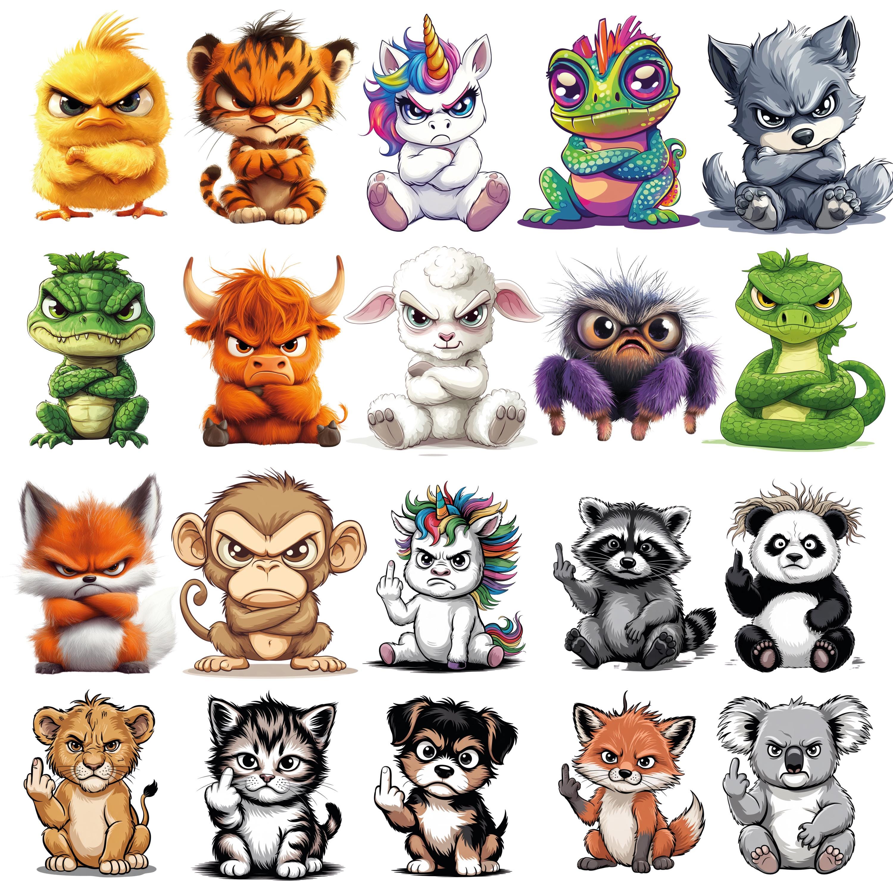 Grumpy Animals Clipart Bundle 65 PNG Angry Cartoon Characters - Etsy