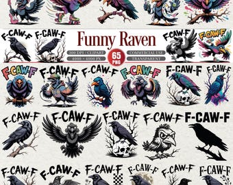 Funny Raven Clipart Bundle 65 PNG Cartoon Crow Designs