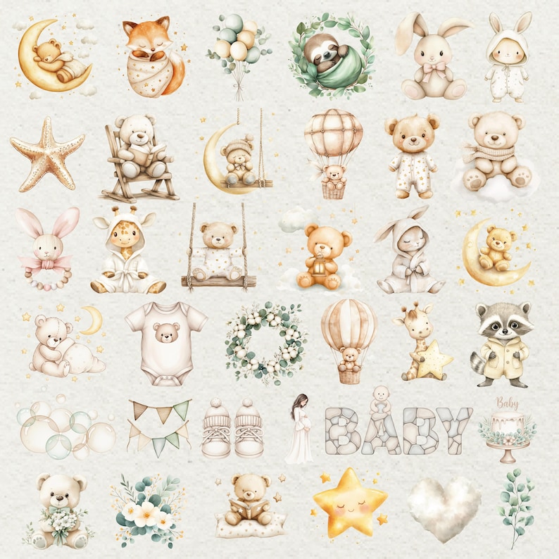 Neutral Baby Shower Clipart Gender Neutral Nursery Collection PNG - Etsy