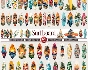 Tropical Surfboard Clipart Bundle PNG 300 DPI